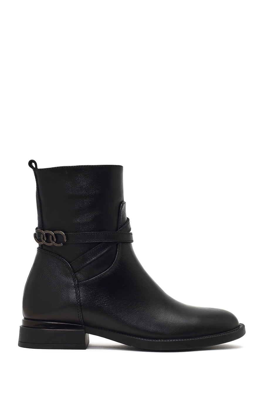 Woman Black Zip Closure Buckled Leather Boots WF410014DV | Derimod