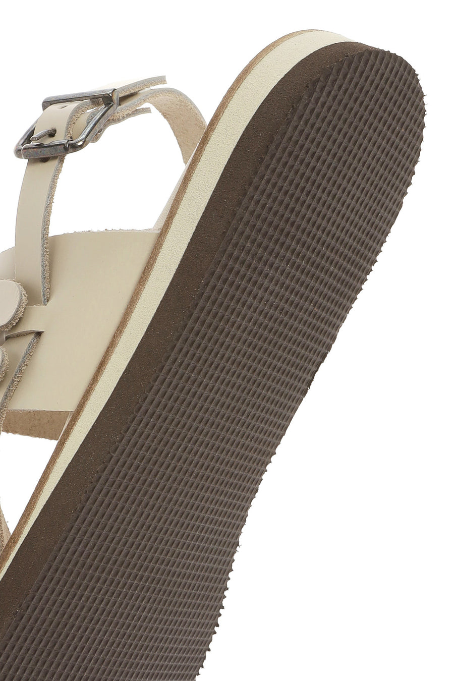 Woman Beige Wrist Strap Fingertips Leather Sandals