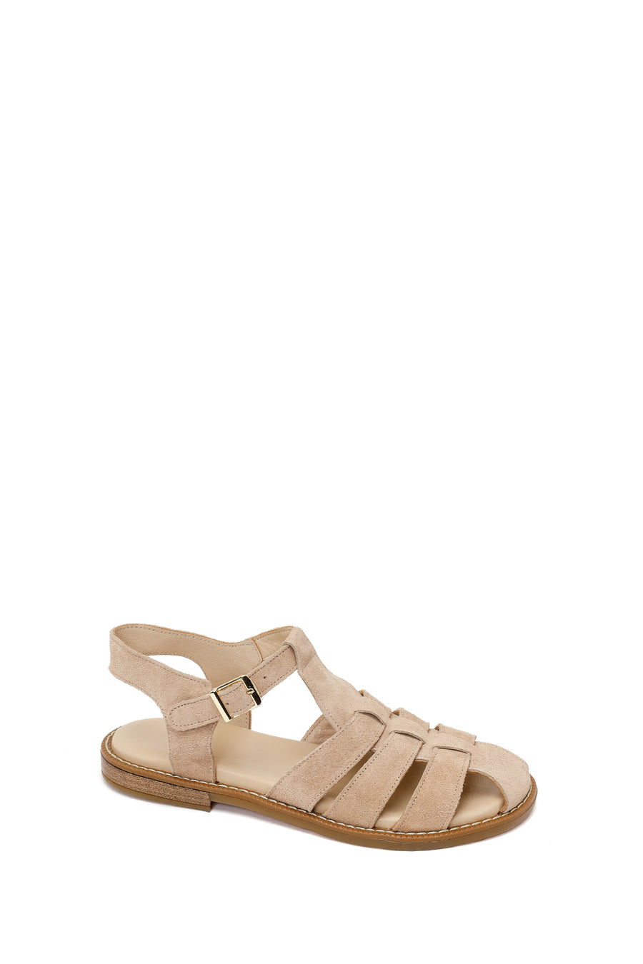Woman Cream Buckled Ankle Suede Sandal