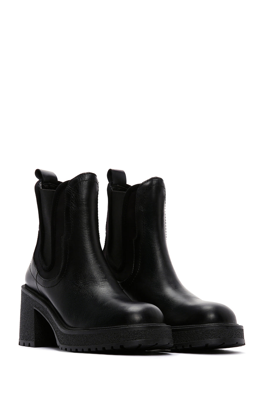 Women's Black Leather Heeled Chelsea Boots