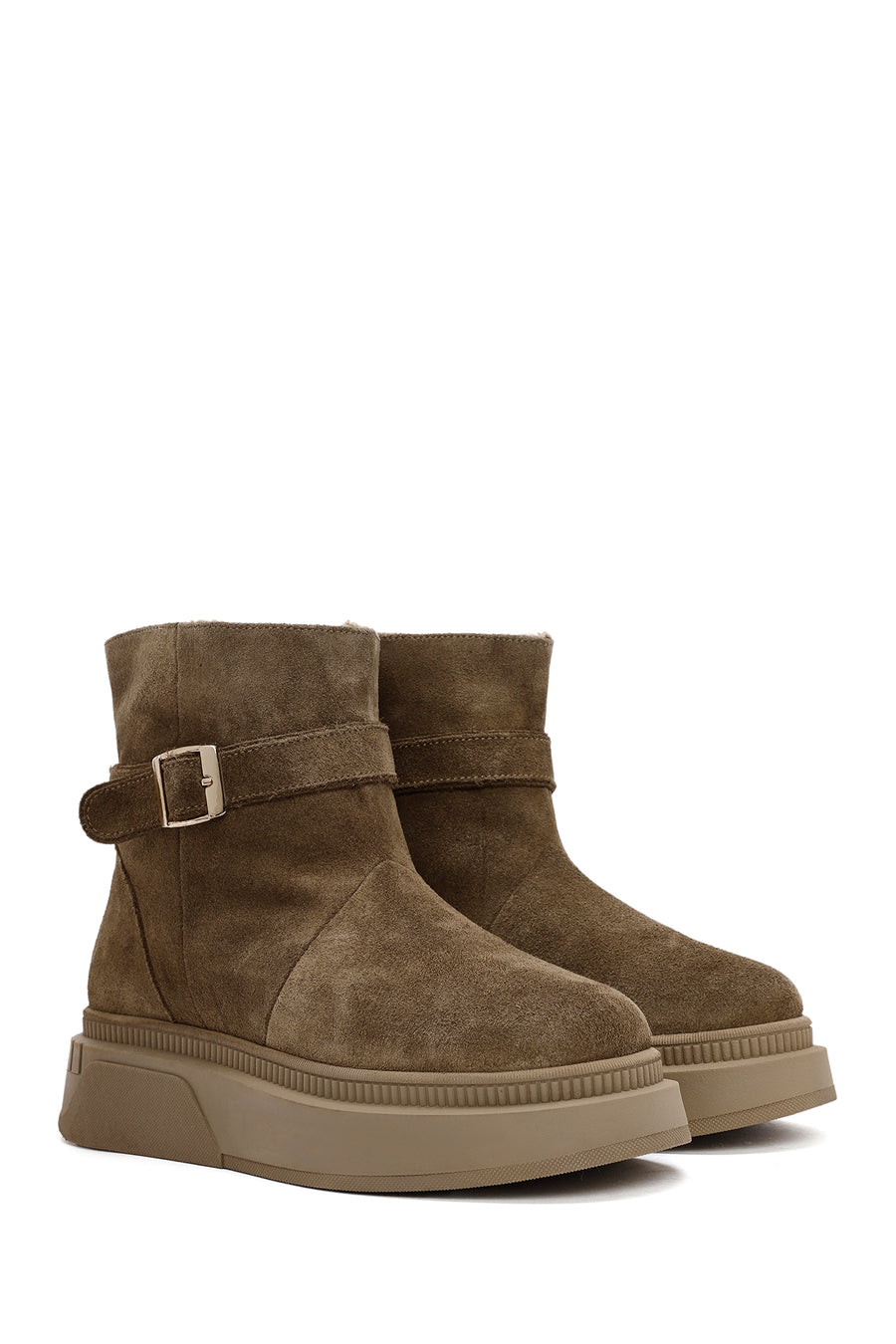 Women's Brown Thick Sole Suede Leather Boots