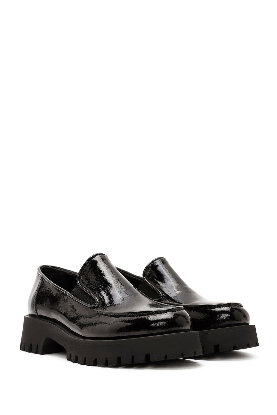 Women's Black Patent Leather Masculine Loafer