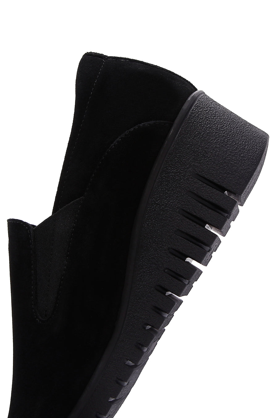 Women's Black Leather Comfort Wedge Heeled Loafer