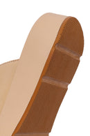 Woman Beige Double-Buckle Thick-Soled Leather Comfort Slippers | Derimod
