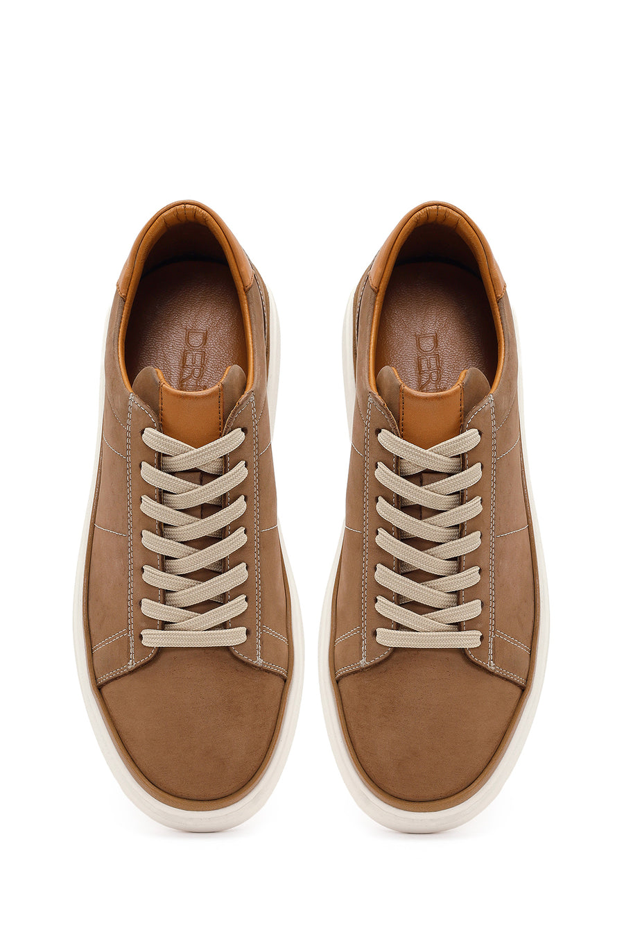 Erkek Bej Bağcıklı Nubuk Deri Sneaker