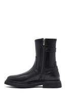 Woman Black Zippered Leather Boat | Derimod