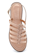 Women's Beige Crocodile Flat Sandals | Derimod