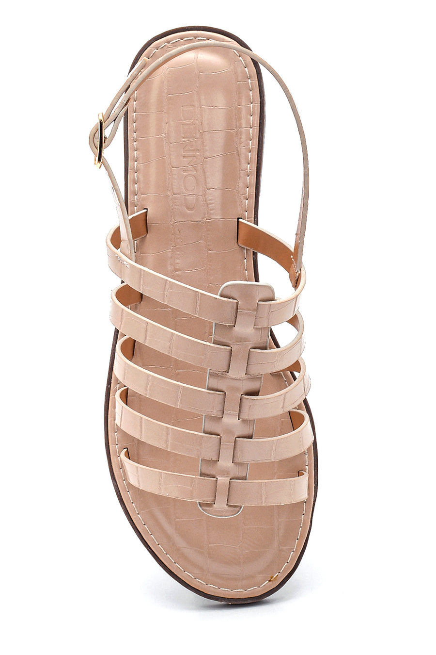 Women's Beige Crocodile Flat Sandals