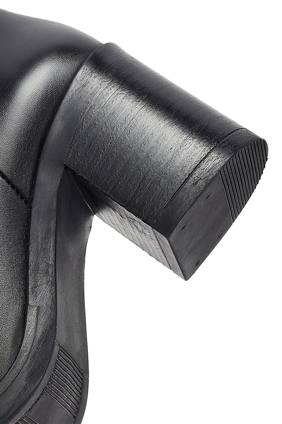 Women's Black Zippered Thick Heeled Leather Boot