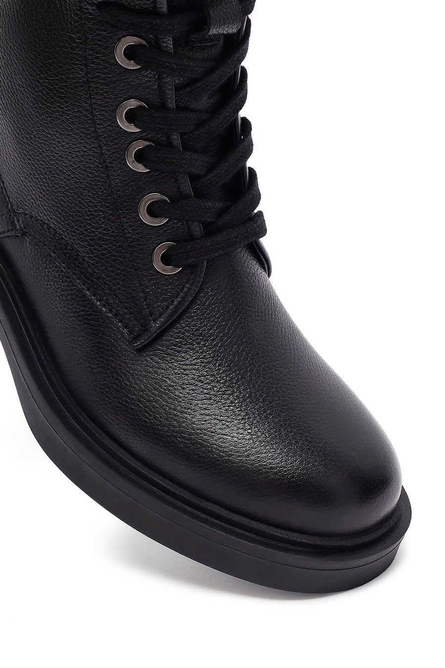 Women's Black Zippered Lace-Up Leather Ankle Boots