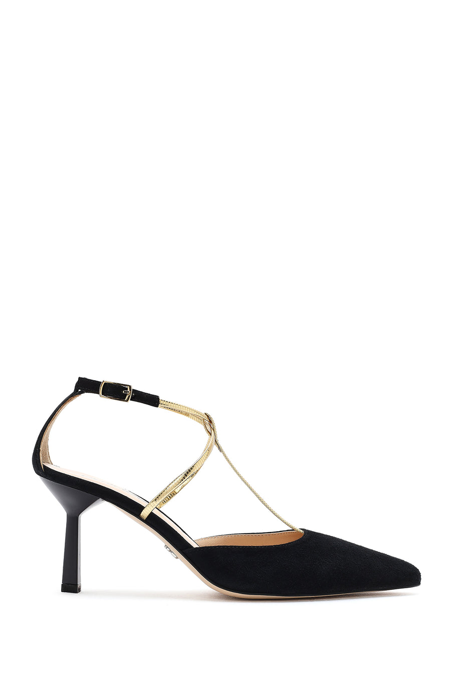 Women's Black Ankle Strap Thin Heel Suede Leather Shoes 24WFD122710 | Derimod
