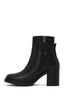 Woman Black Zip Closure Thick-Heeled Leather Boots | Derimod