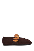 Women's Brown Metal Detailed Suede Leather Ballerinas | Derimod