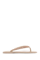 Women's Beige Flip Flops with Stones Jelly Slippers | Derimod