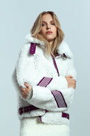 Meribel Women's Multicolored Purple Stripe Detail Teddy Coat | Derimod