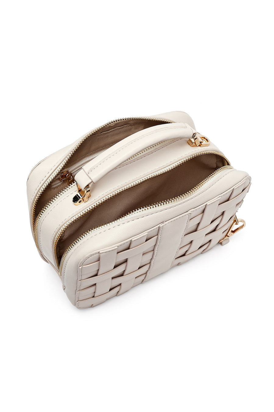 Women Beige Long Strap Woven Crossbody Bag