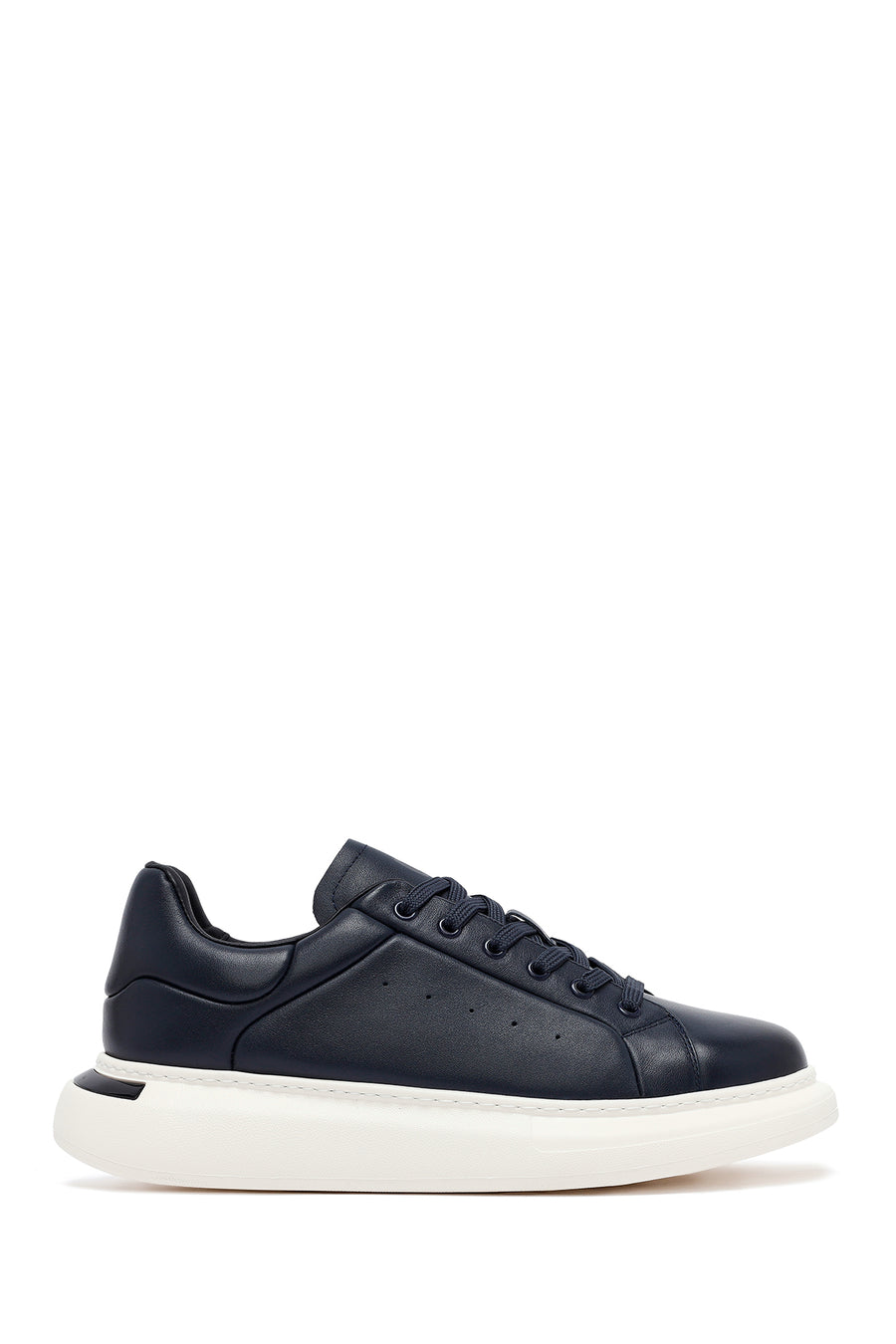 Men's Navy Blue Lace-Up Thick-Soled Leather Sneakers 25WFD690318 | Derimod