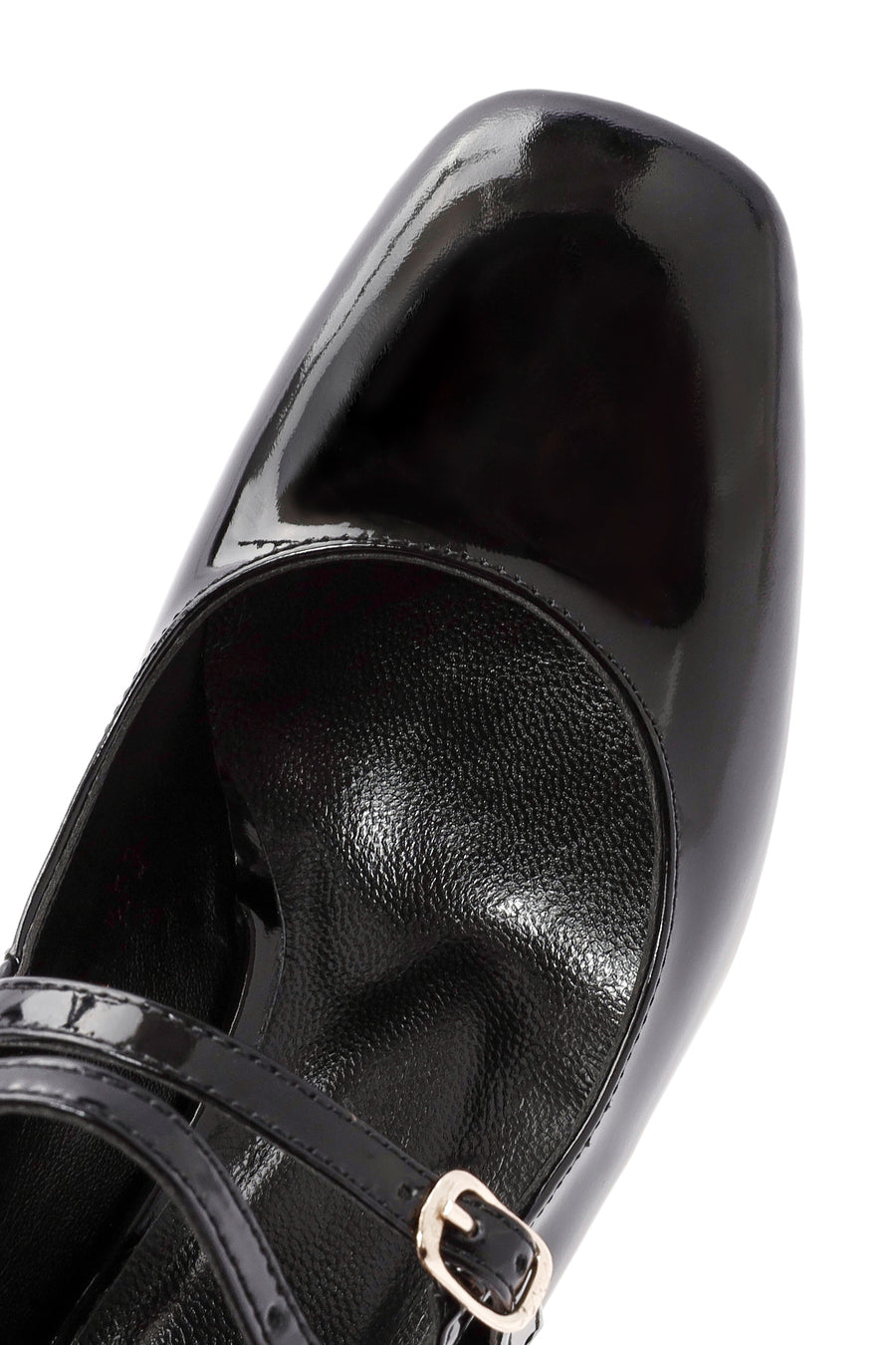Women's Black Double Buckle Thick Heel Patent Leather Mary Jane Shoes