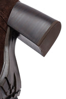 Woman Brown Chunky Heel Suede Leather Boat | Derimod