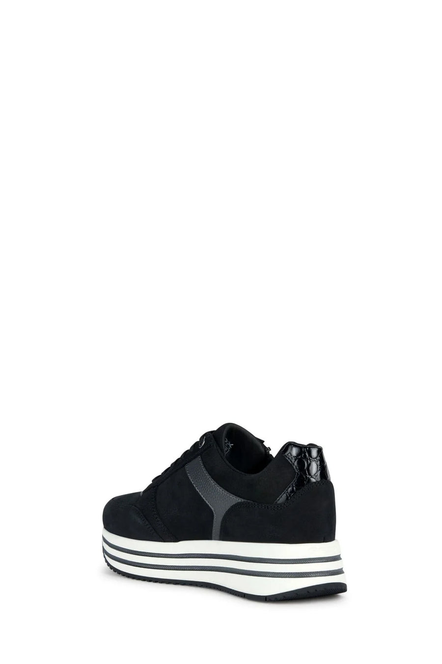 Geox Women's Black Kency Thick Sole Lace-Up Leather Sneaker