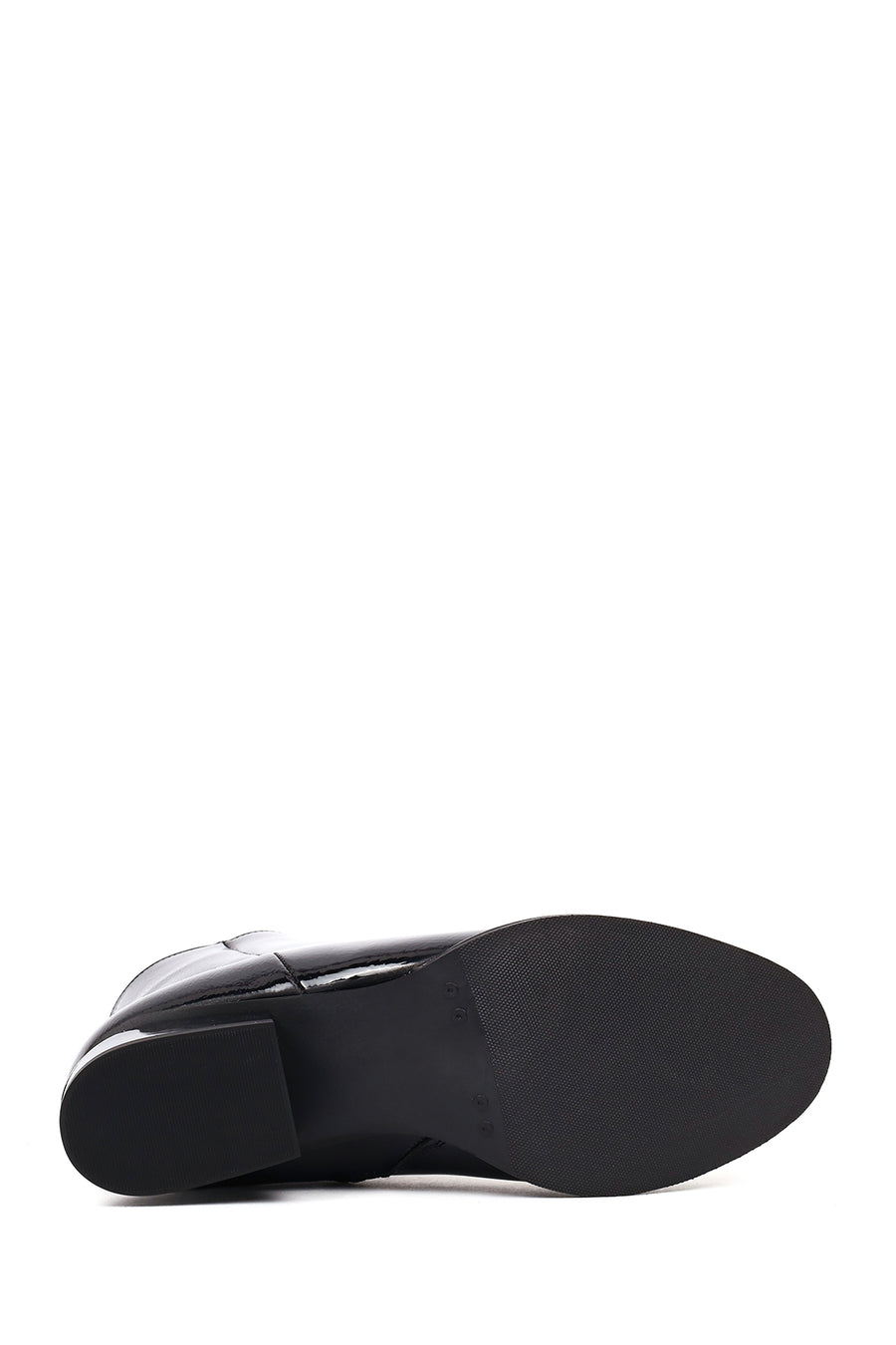 Women's Black Thick Short Heel Patent Leather Boot