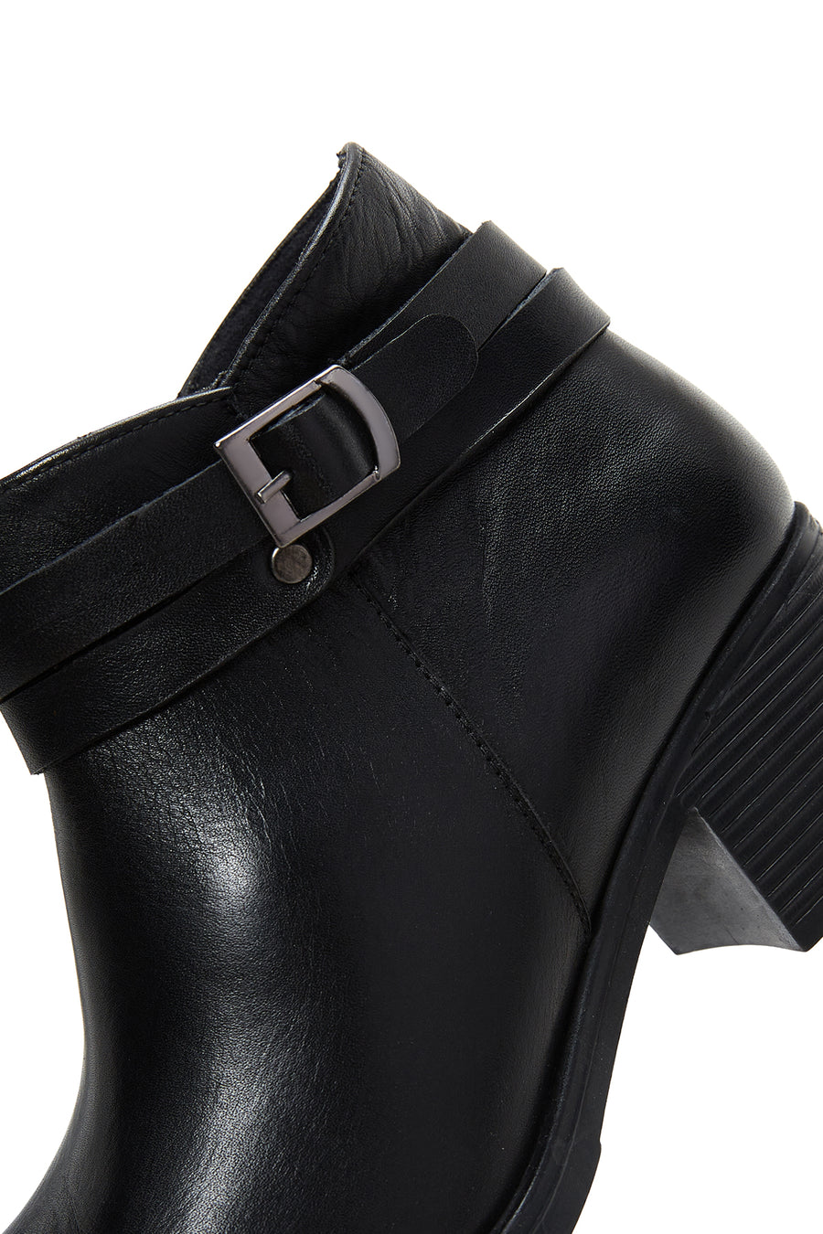 Women's Black Leather Heeled Bootie