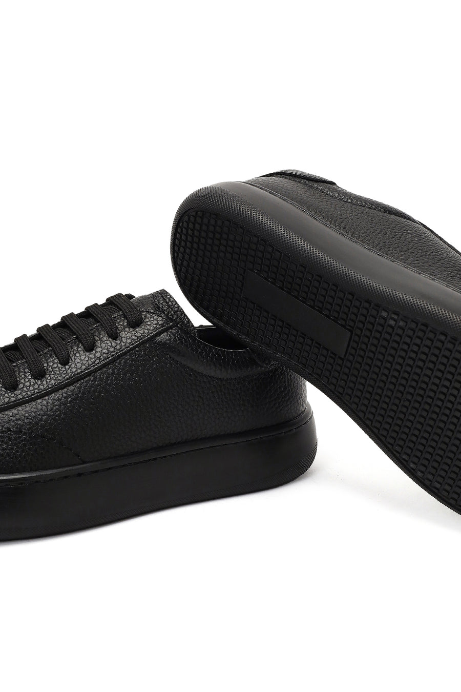 Erkek Siyah Bağcıklı Kalın Tabanlı Deri Sneaker