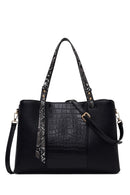 Woman Black Long-Strap Patterned Shoulder Bag | Derimod