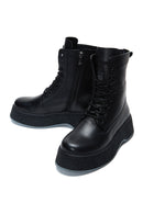 Women's Black Leather Zippered Thick Soled Leather Boots | Derimod