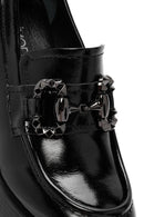 Woman Black High Thick-Heeled Patent Leather Leather Masculine Loafer | Derimod