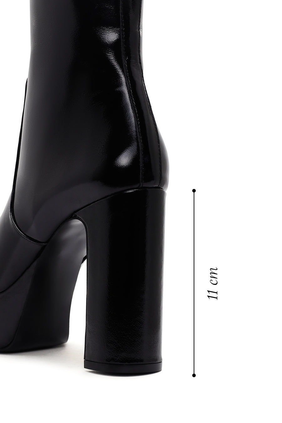 Women's Black Platform Thick Heeled Patent Leather Boots