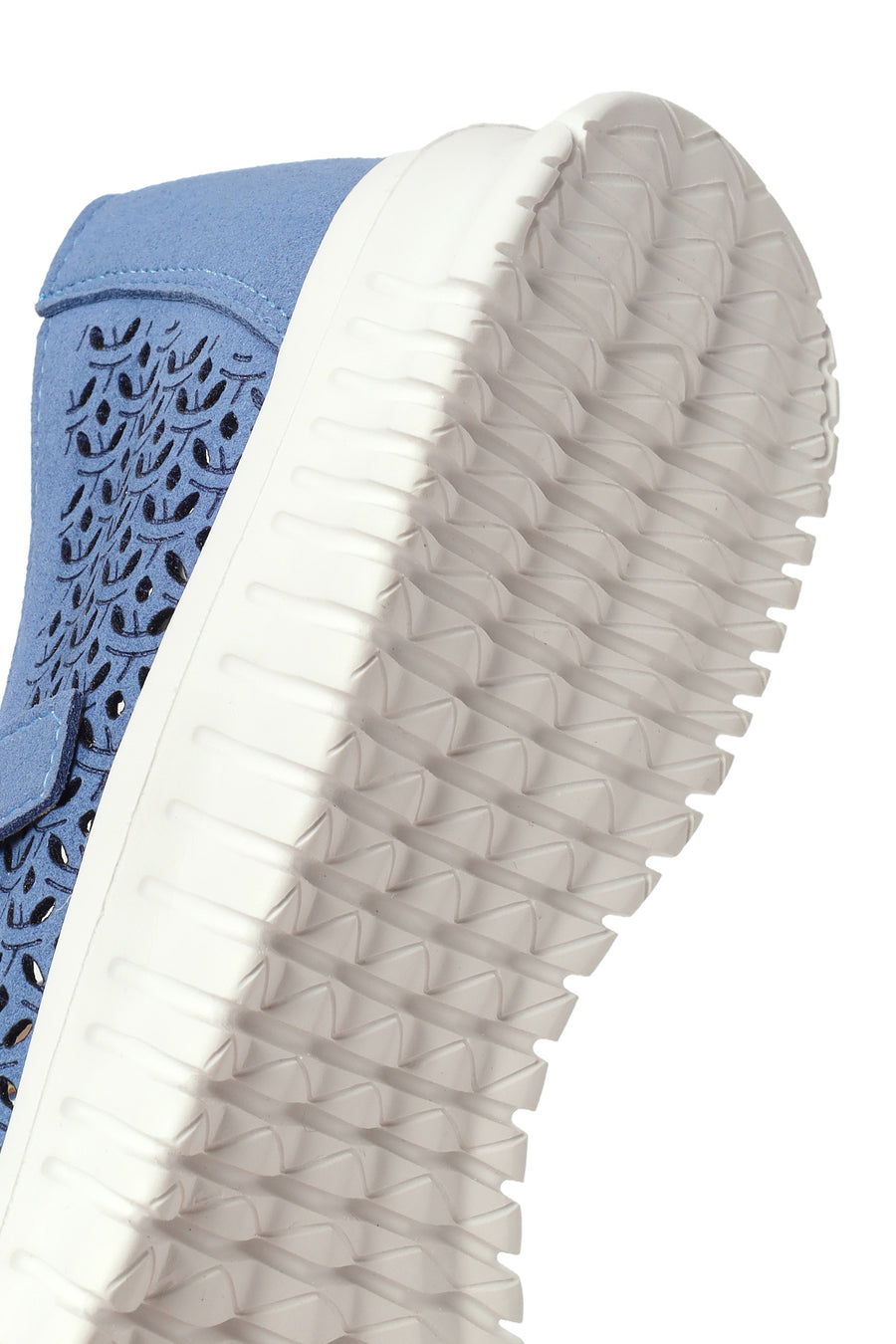 Woman Blue Buckled Patterned Suede Comfort Shoes