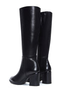 Women's Black Zippered Thick Heel Leather Boots | Derimod