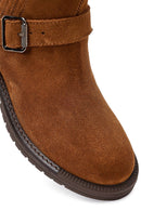 Women's Tan Suede Leather Chelsea Boots | Derimod