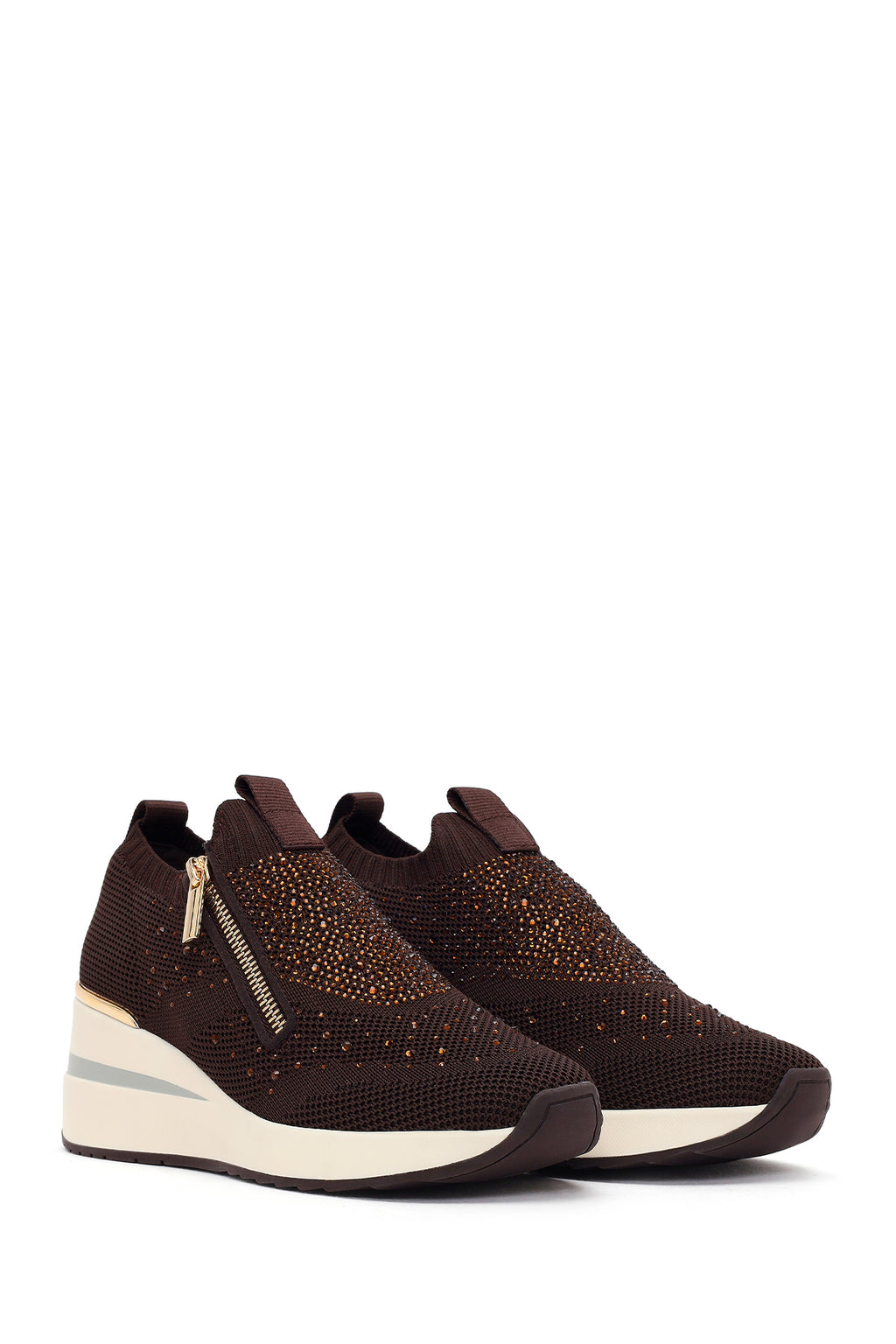 Derimod Zero Kadın Kahverengi Fermuarlı Dolgu Topuklu Kumaş Sneaker
