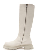 Women's Beige Zippered Leather Boots | Derimod