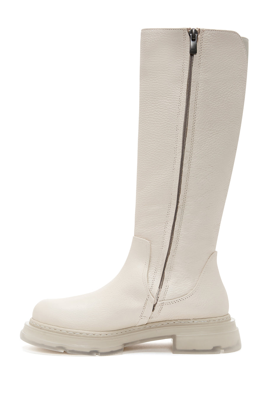 Women's Beige Zippered Leather Boots