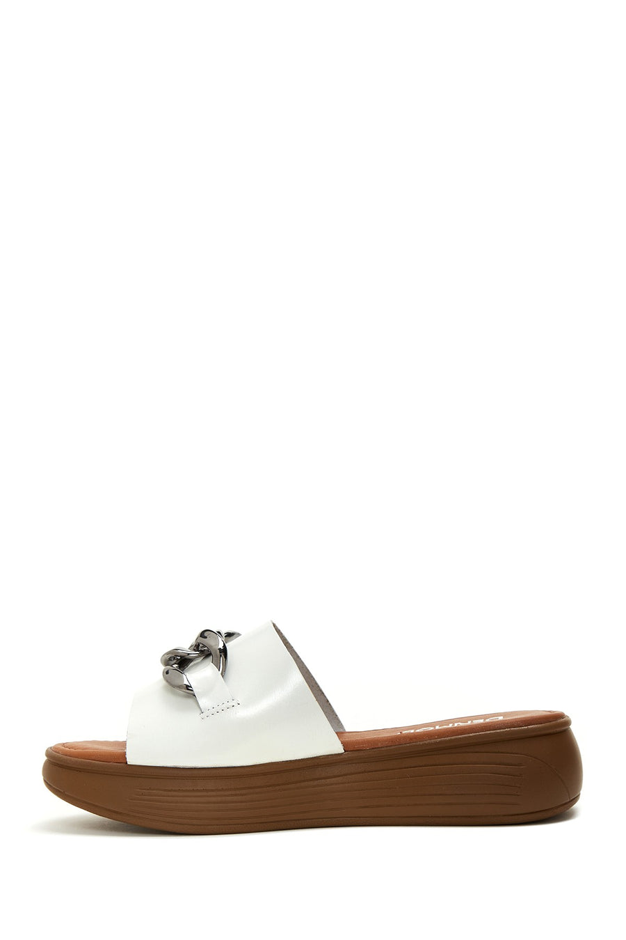 Women's White Thick Soled Leather Slippers