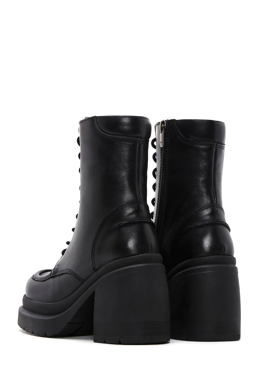 Women's Black Leather Platform Heeled Boots