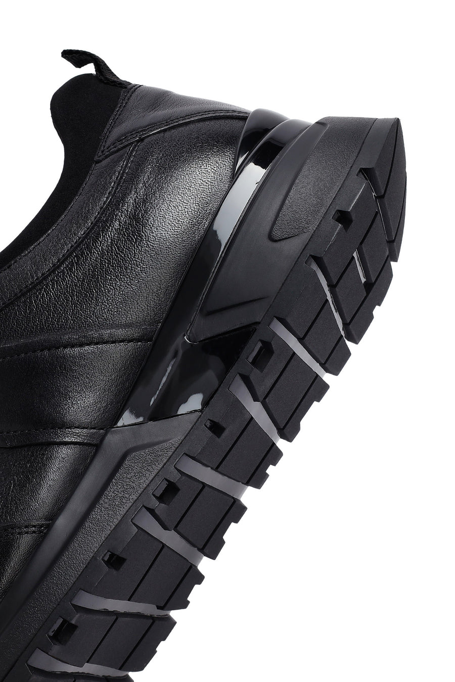 Men's Black Lace-Up Thick-Soled Leather Casual Sneakers