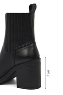 Women's Black Zippered Thick Heeled Leather Boots | Derimod