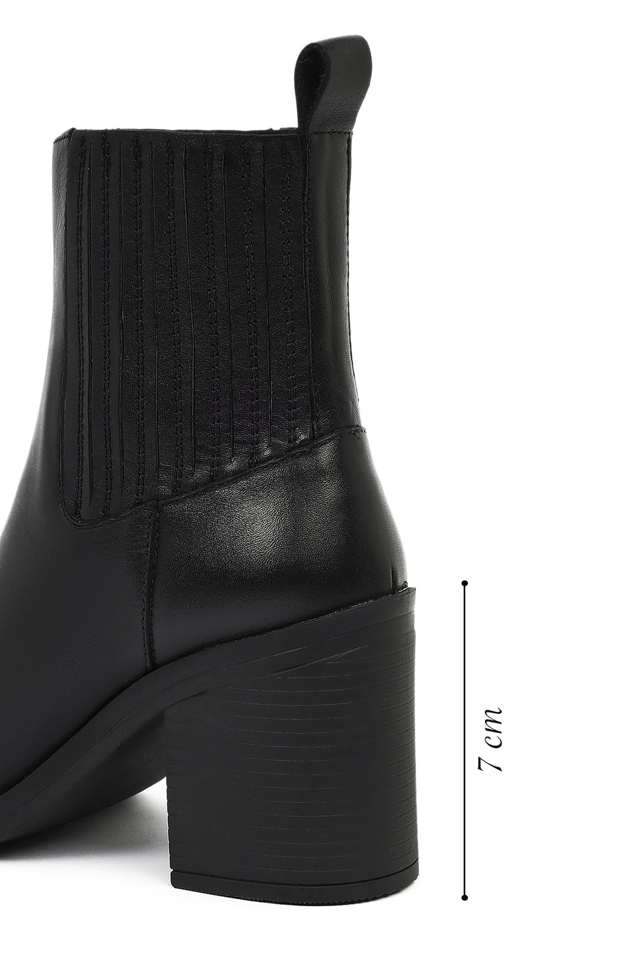 Women's Black Zippered Thick Heeled Leather Boots