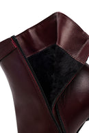 Women's Burgundy Zip-Up Leather Heeled Boots | Derimod