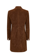 Tara Women's Brown Suede Leather Coat | Derimod