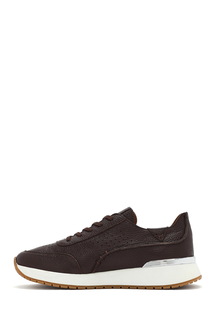 Men's Brown Lace-Up Thick-Soled Leather Casual Sneaker