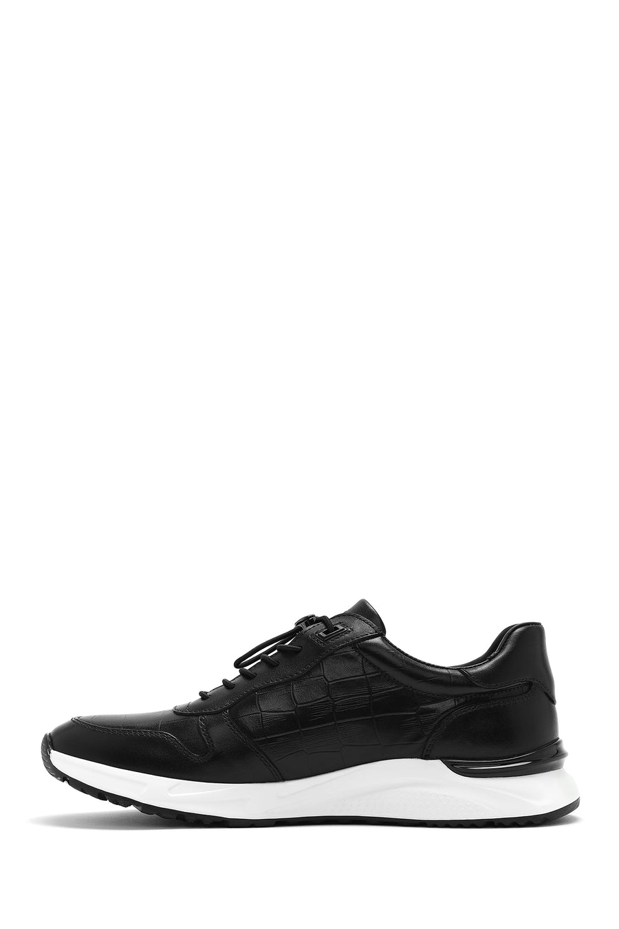 Erkek Siyah Bağcıklı Deri Casual Sneaker