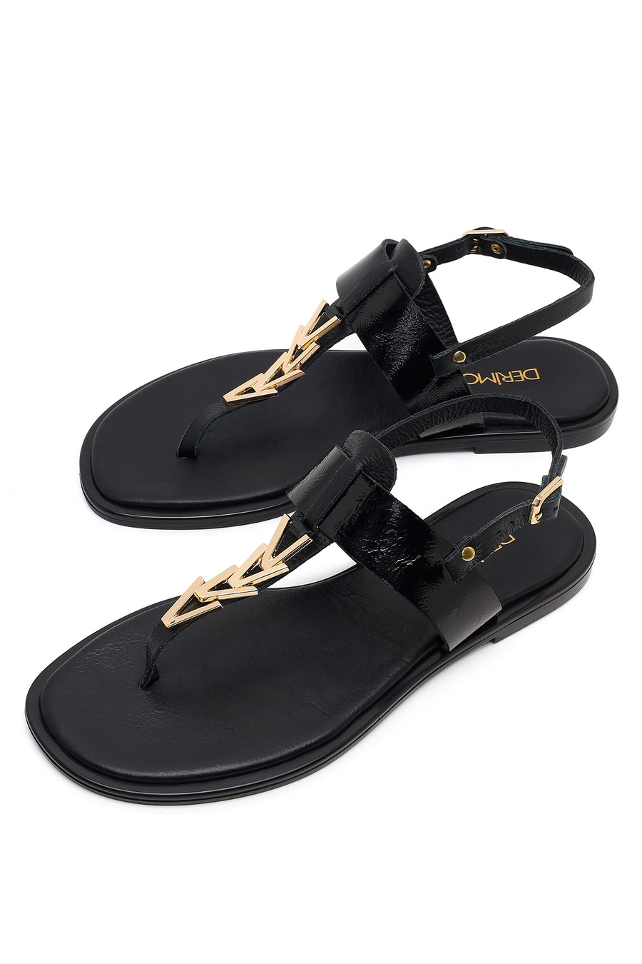 Women's Black Buckle Thong Leather Sandals