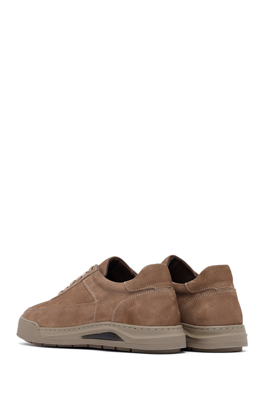 Men's Beige Lace-Up Nubuck Leather Sneakers