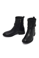 Woman Black Zip Closure Buckled Leather Boots | Derimod