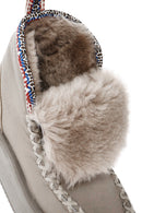 Women's Grey Thick-Soled Fur-Lined Leather Boots | Derimod